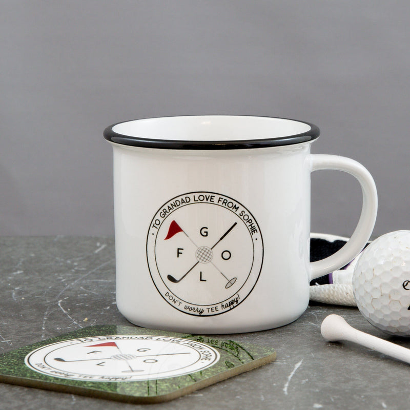 Funny Coaster Gift Personalised - Golf Pun 'Don't Worry Tee Happy' Print - Golf Accessory