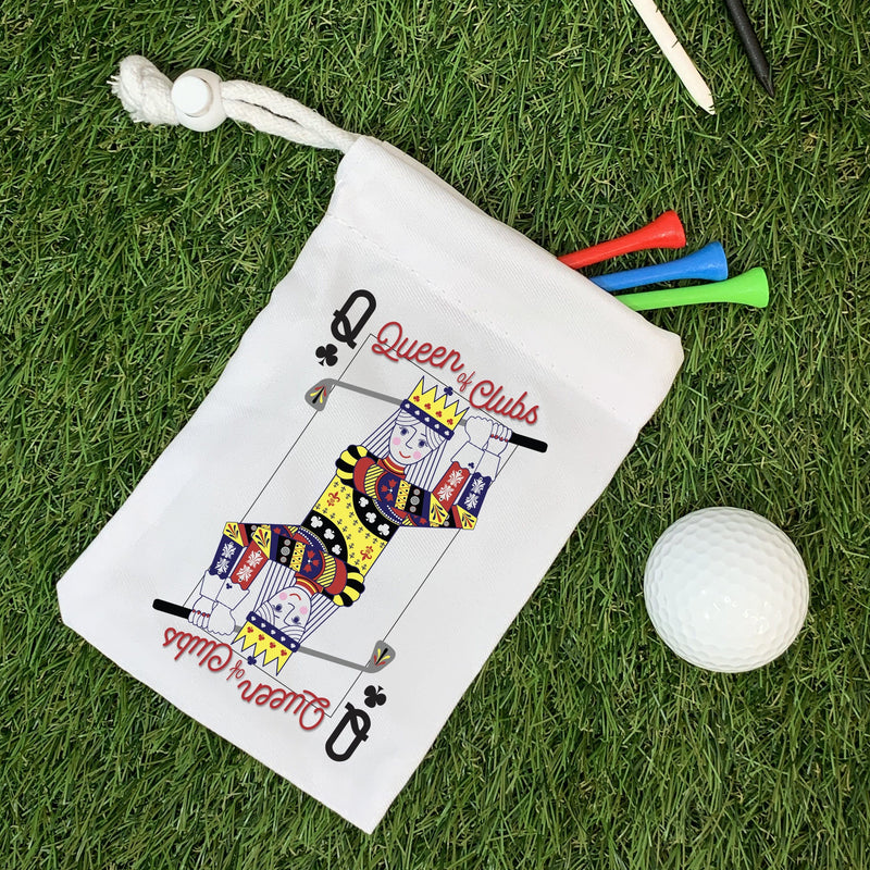 Personalised Queen Of Clubs Golf Tee Bag - Golf Lover Gift - Stocking Filler For Her - Funny Golfing Bag - Golfer Pouch - Hand finished in the UK