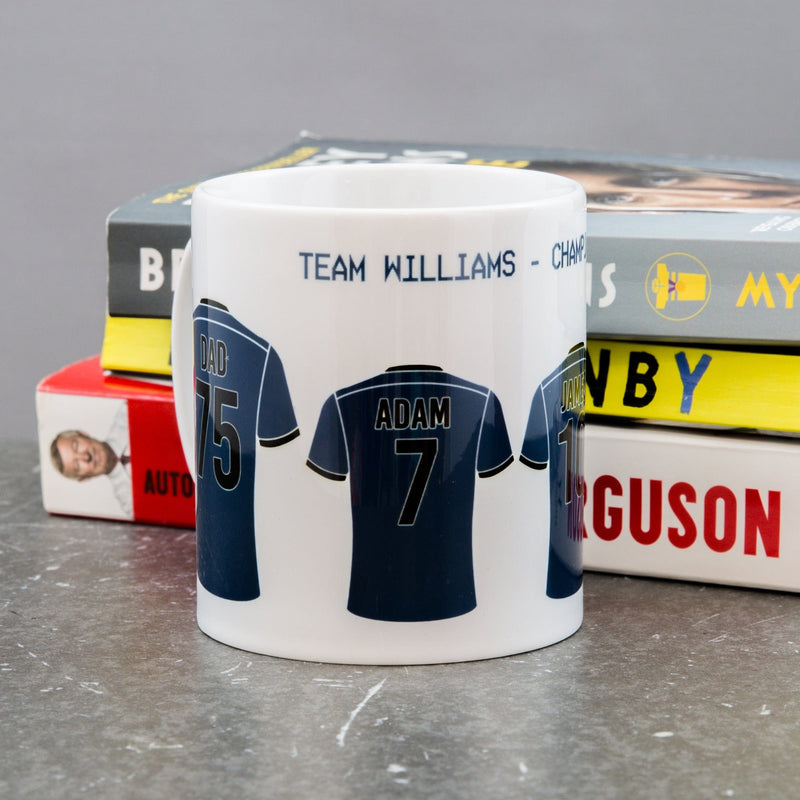 Family Line Up In Football Strips - Any Team Colours Locker Room Design - Custom Gift For Dad Or Family