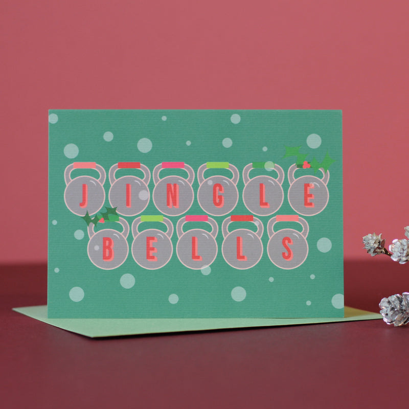 Jingle Kettlebells Gym Themed Christmas Card-Mint