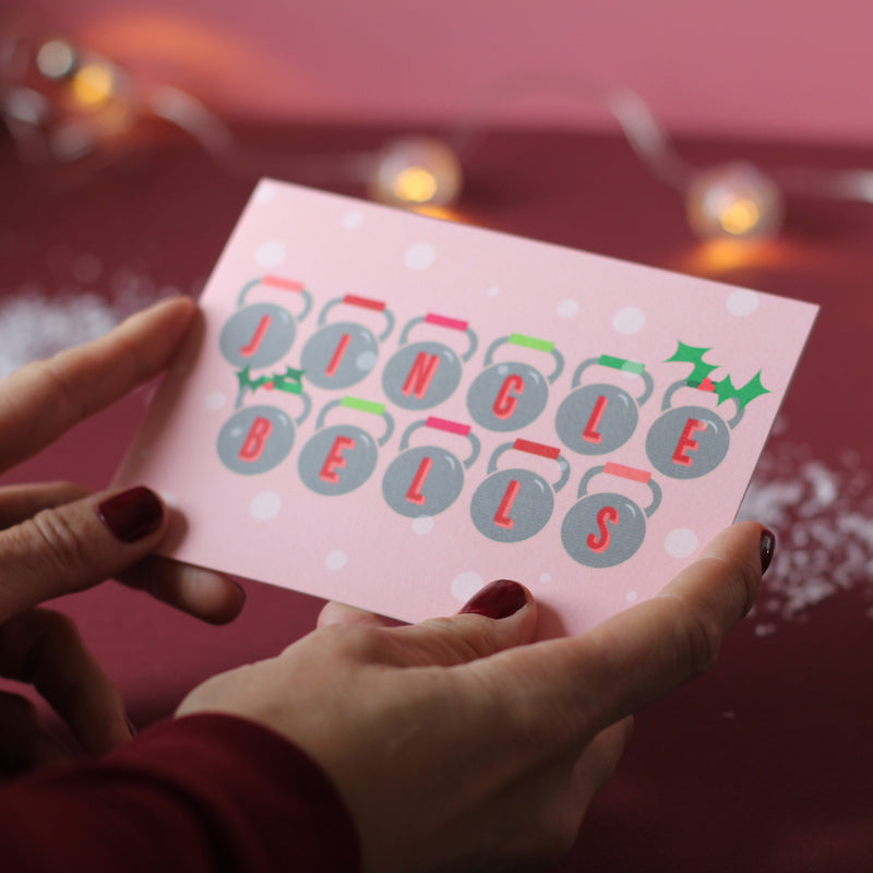 Jingle Kettlebells Gym Themed Christmas Card- Pink